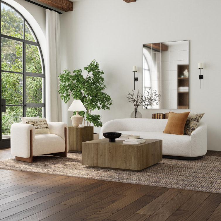 Beverly 90" Oatmeal Fabric Curved Sofa
