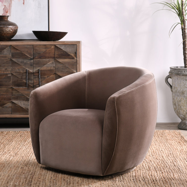 Harper Brown Velvet Swivel Barrel Accent Chair
