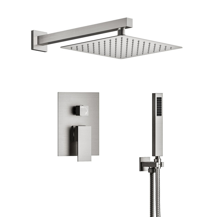 Polished Chrome Square Handheld Shower Head with Hose