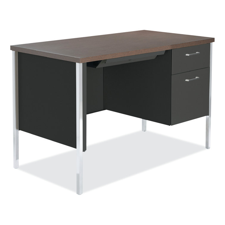 Walnut & Black Metal Desk with Locking Drawers and Filing Cabinet