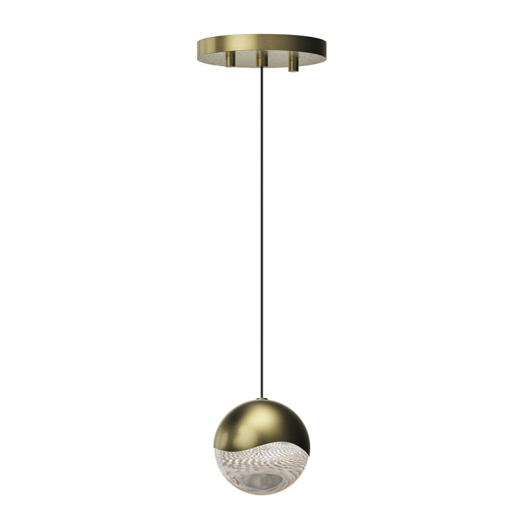 Satin Nickel and Brass 3.75" LED Crystal Globe Pendant