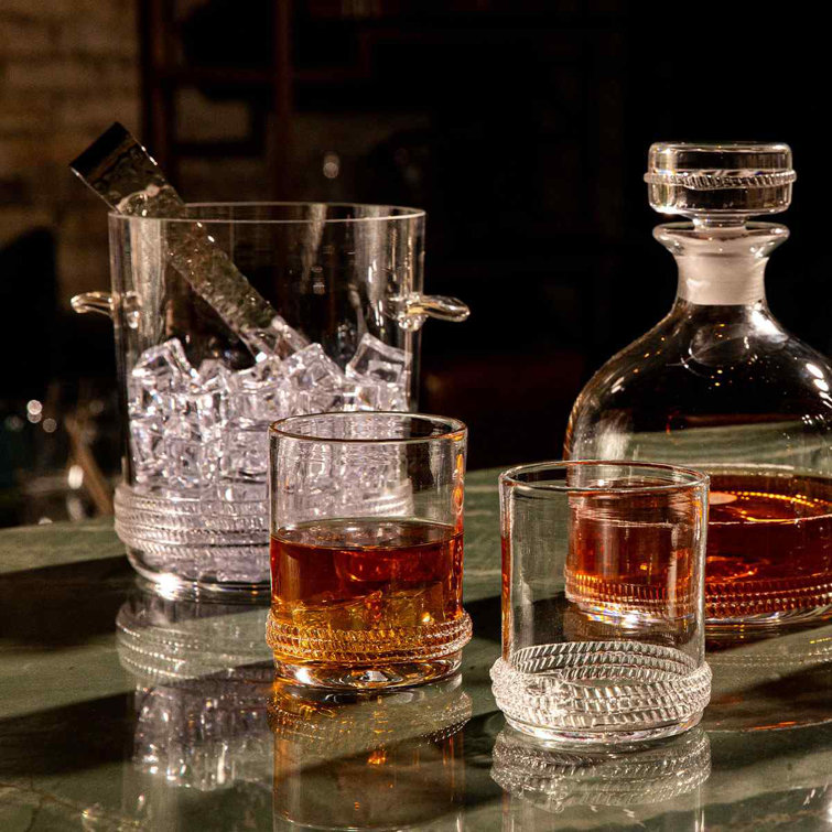 Clear Glass Ice Bucket with Embossed Detailing and Tongs