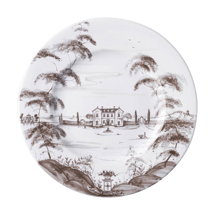 Flint Gray and White Ceramic Dinner Plate with Hand-Painted Design