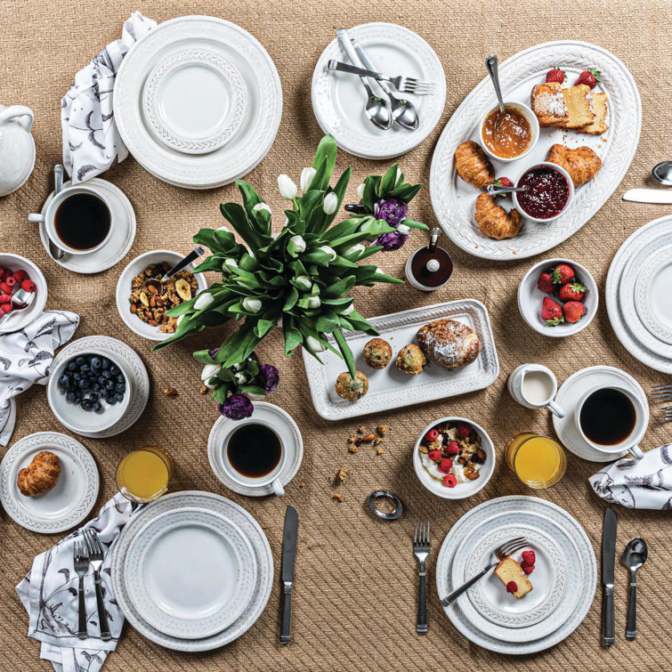 Whitewash Ceramic 16-Piece Braided Embellished Dinnerware Set