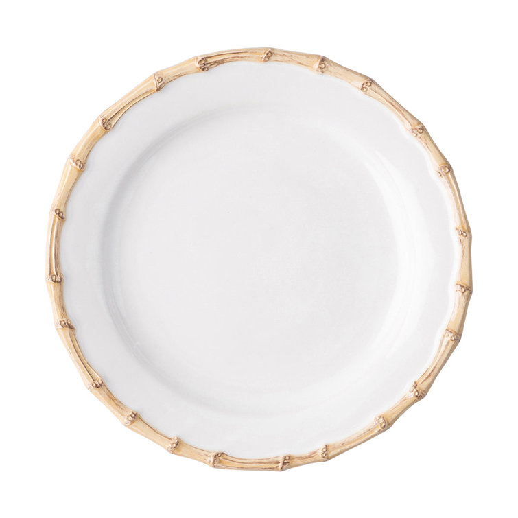 White Ceramic Dinnerware Set with Bamboo Embellishments, Service for 4