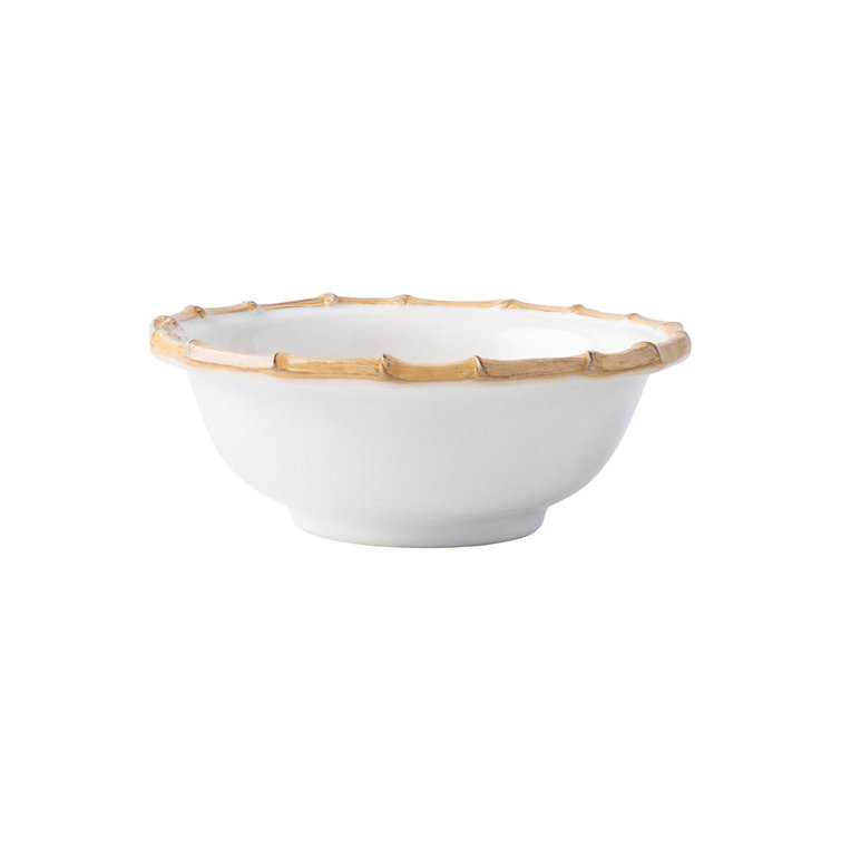 White Ceramic Dinnerware Set with Bamboo Embellishments, Service for 4