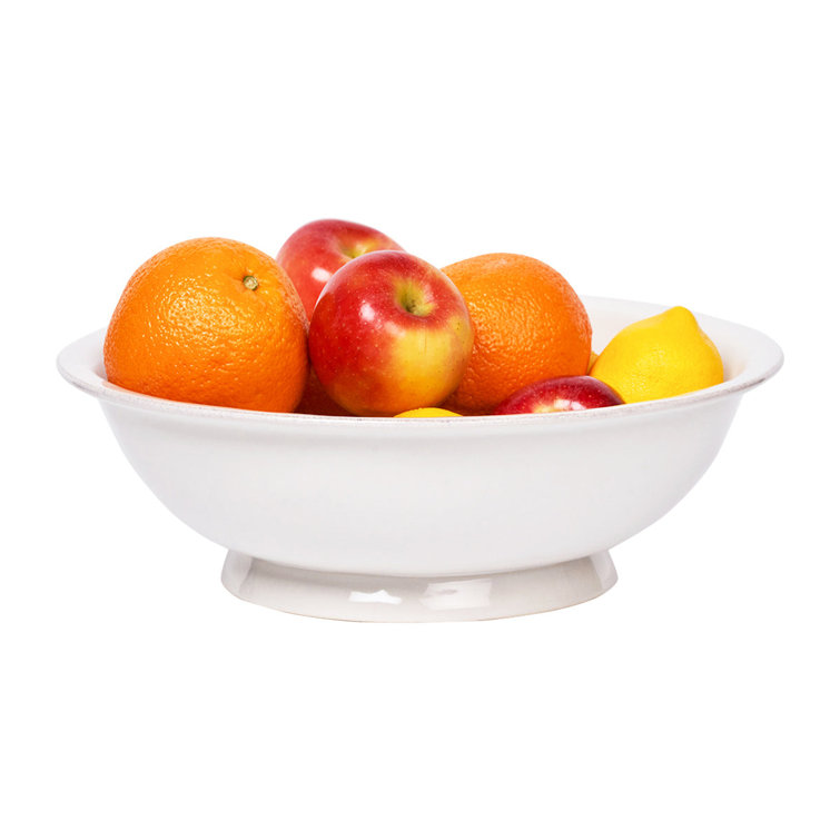 Whitewash Ceramic Footed Fruit Bowl, 12.5"
