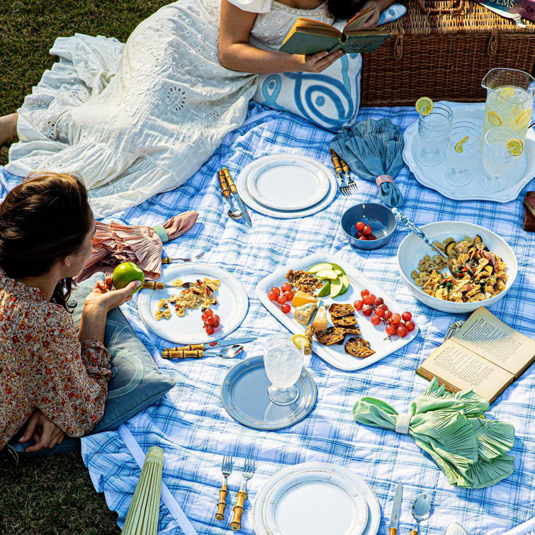 Chambray Blue Embossed Melamine Salad Plate with Cottagecore Design