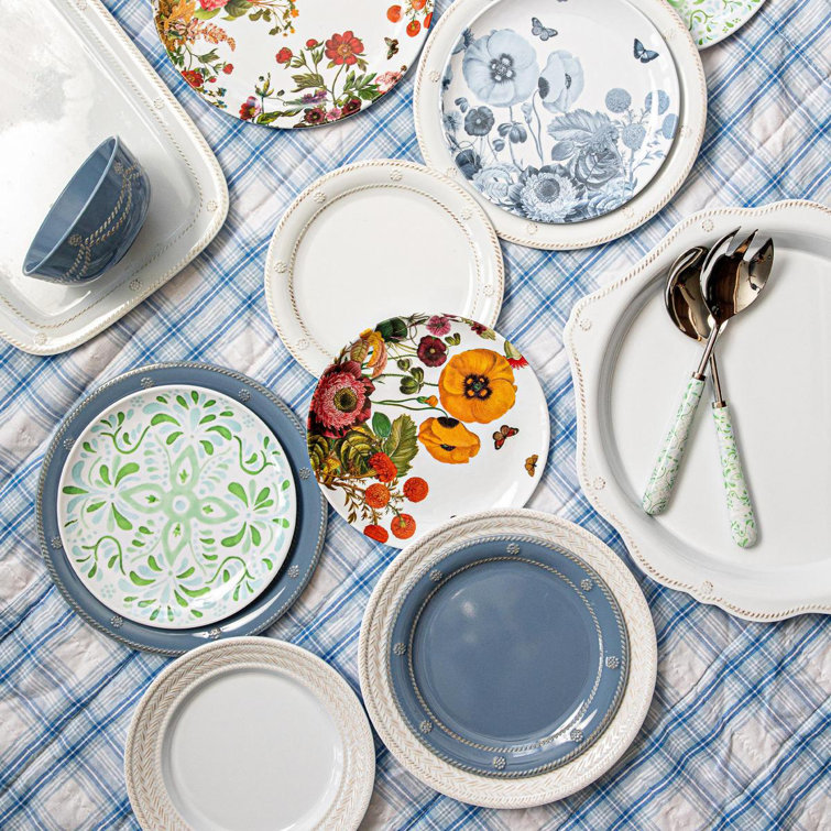 Chambray Blue Embossed Melamine Salad Plate with Cottagecore Design