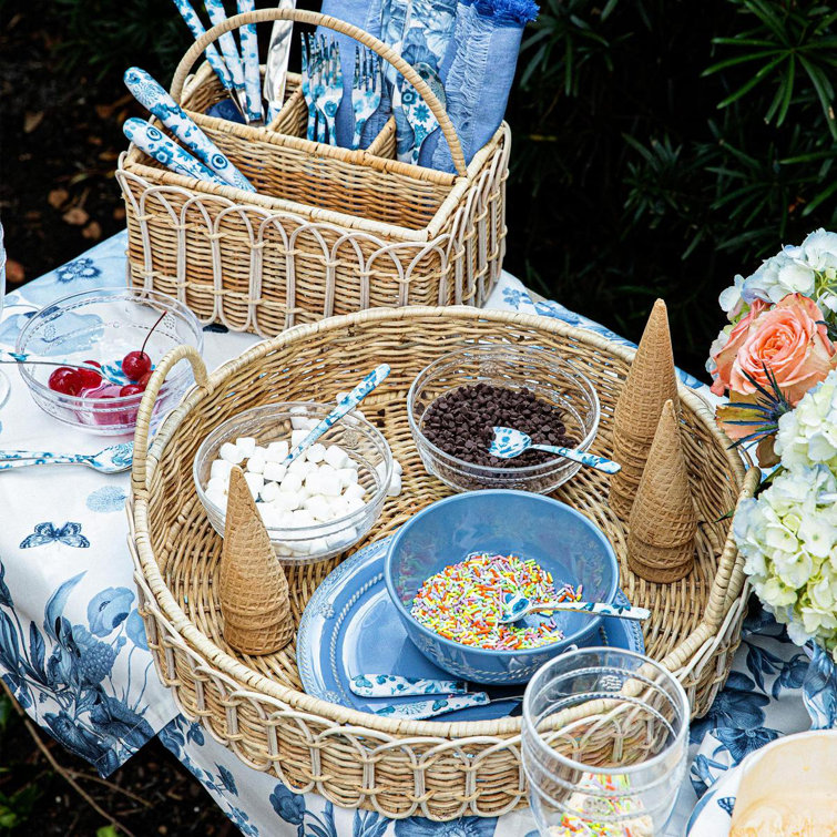 Chambray Blue Embossed Melamine Salad Plate with Cottagecore Design