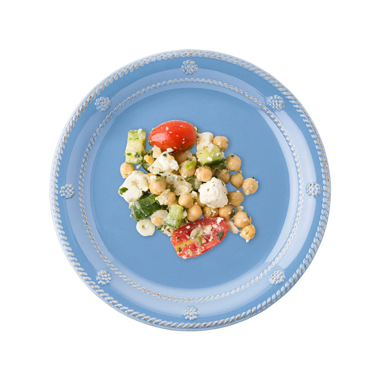 Chambray Blue Embossed Melamine Salad Plate with Cottagecore Design