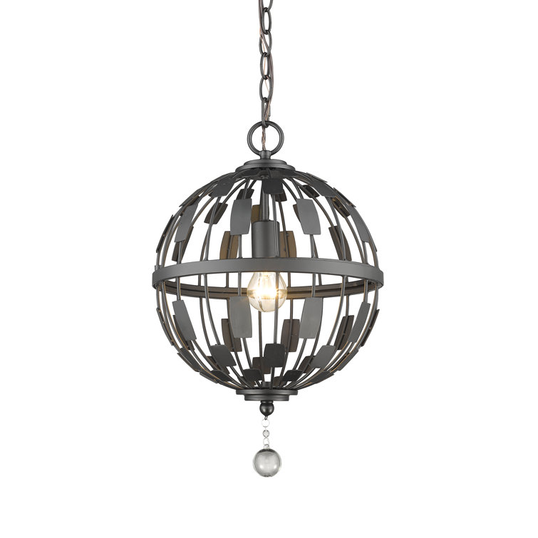 Almet Mid-Mod Geometric Bronze Drum Pendant with Crystal Drop