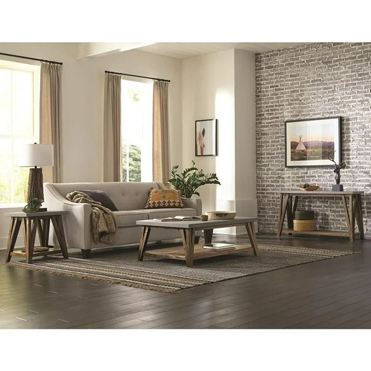 Modern Loft 56" Wood and Concrete-Coated Console Table with Storage