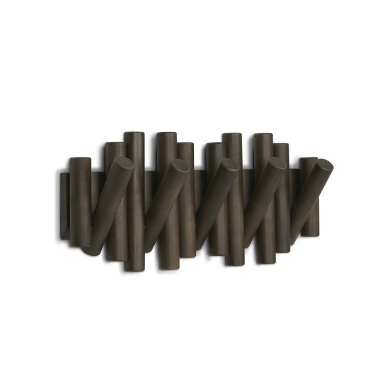 Aged Walnut 5-Hook Flip Wall Art Coat Rack