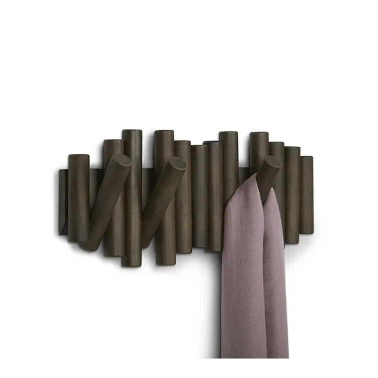 Aged Walnut 5-Hook Flip Wall Art Coat Rack