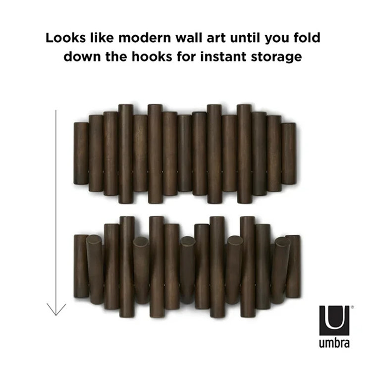 Aged Walnut 5-Hook Flip Wall Art Coat Rack