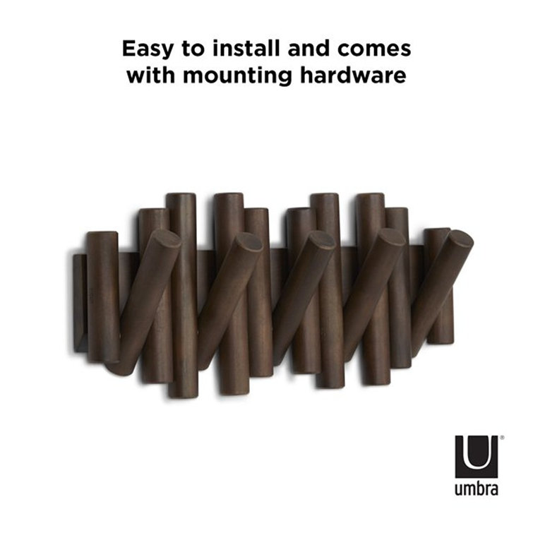 Aged Walnut 5-Hook Flip Wall Art Coat Rack