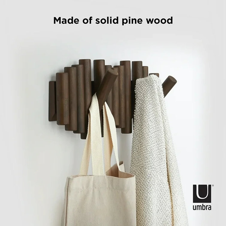 Aged Walnut 5-Hook Flip Wall Art Coat Rack