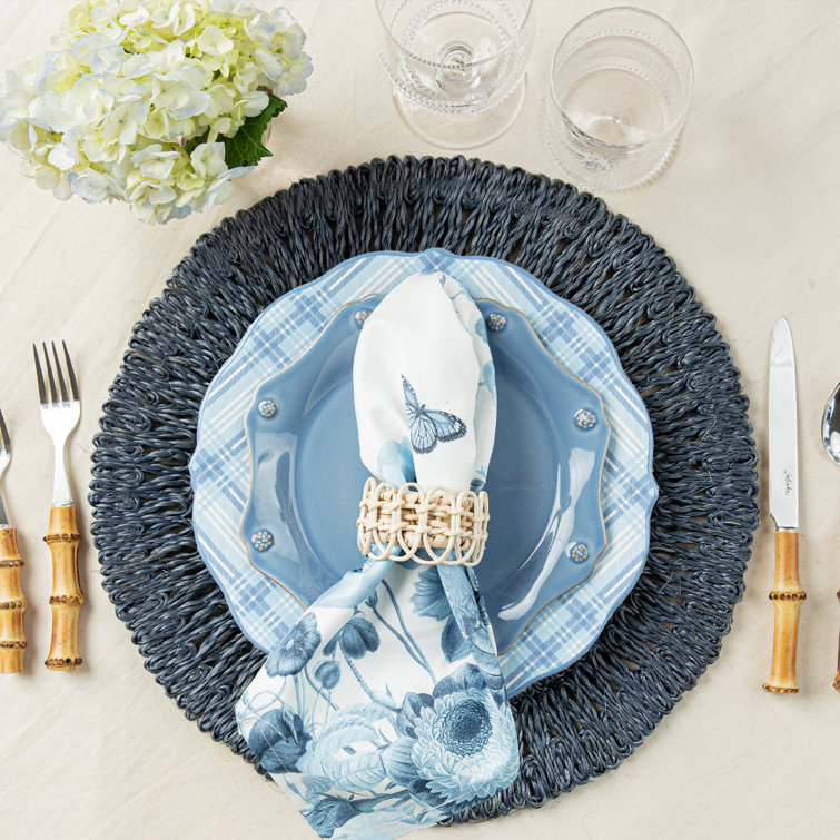 Delft Blue Abaca Straw Circular Placemats, 16-inch