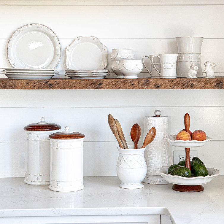 White Ceramic Berry Canister with Ash Wood Lid