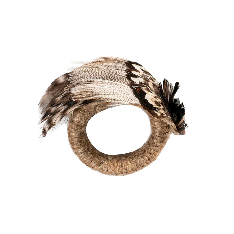 Elegant Espresso Feather Napkin Ring with Natural Plumage