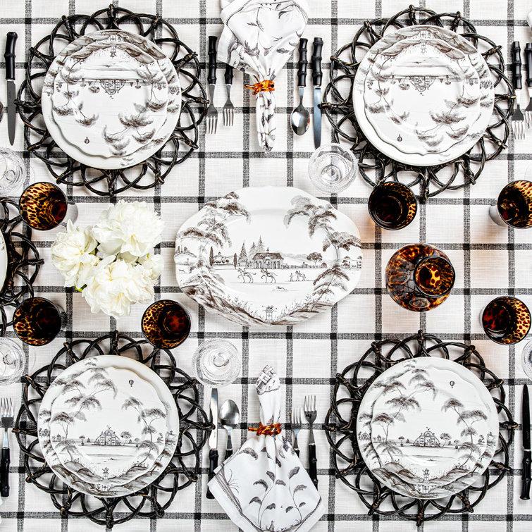 Flint Gray and White Ceramic Dinner Plate with Hand-Painted Design