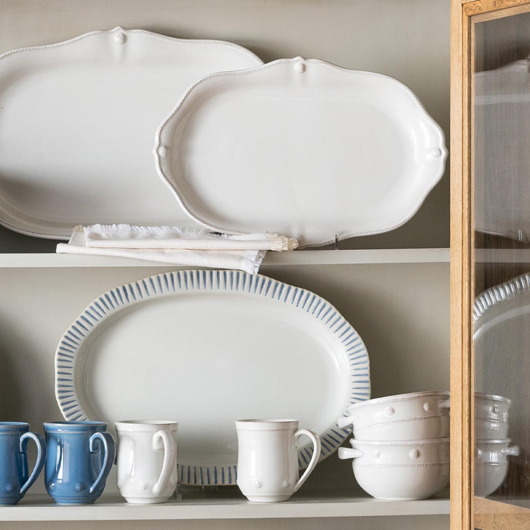 White Embossed Ceramic Handled Soup Bowl