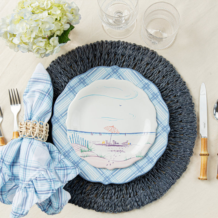 Delft Blue Abaca Straw Circular Placemats, 16-inch