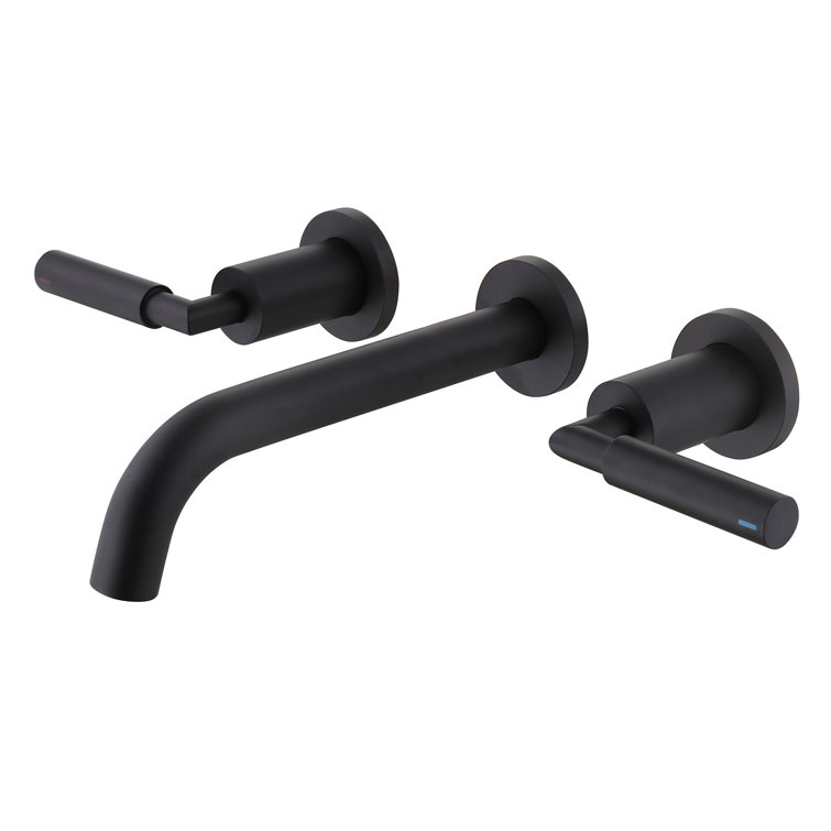 Matte Black Wall Mounted Solid Brass Dual Handle Bathroom Faucet