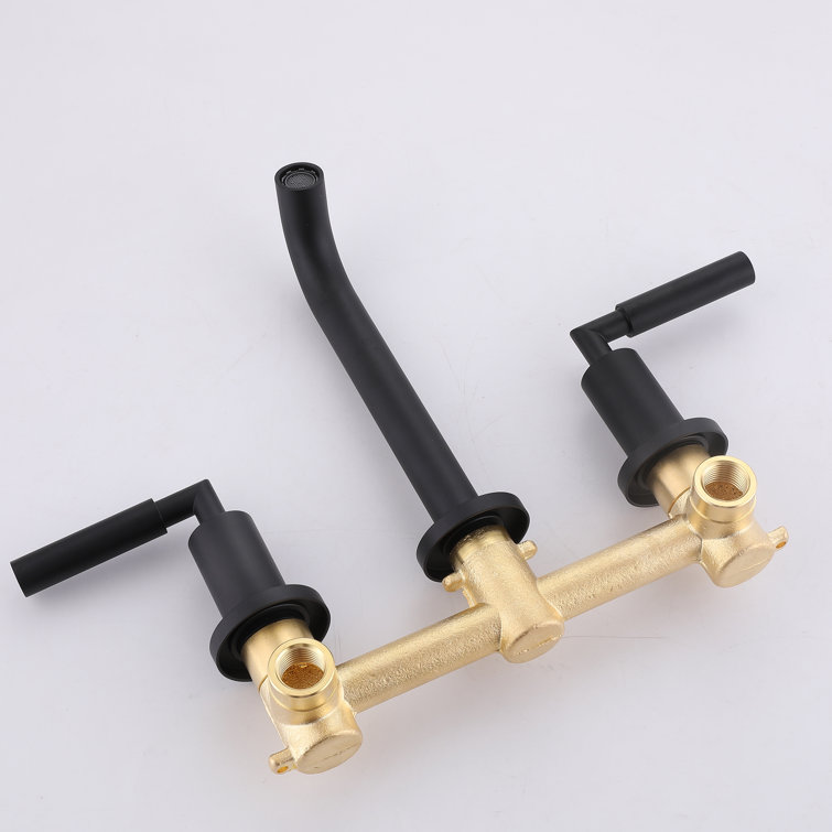 Matte Black Wall Mounted Solid Brass Dual Handle Bathroom Faucet