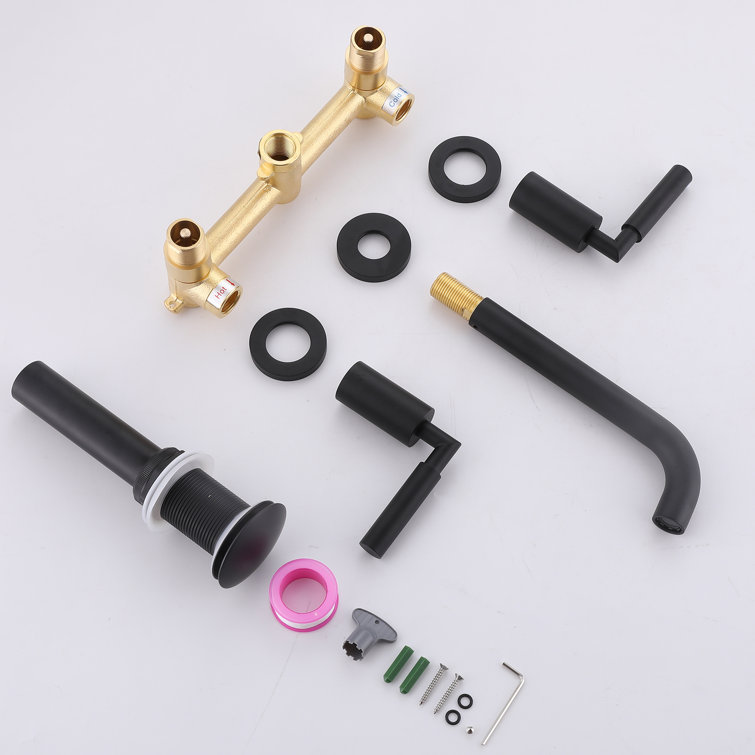 Matte Black Wall Mounted Solid Brass Dual Handle Bathroom Faucet