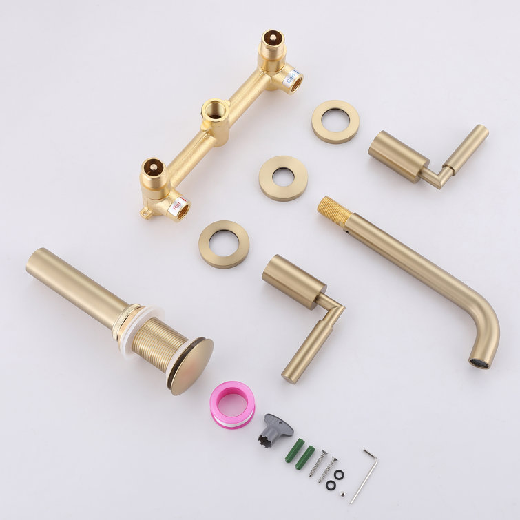 Brushed Gold Wall-Mounted Dual Handle Bathroom Faucet