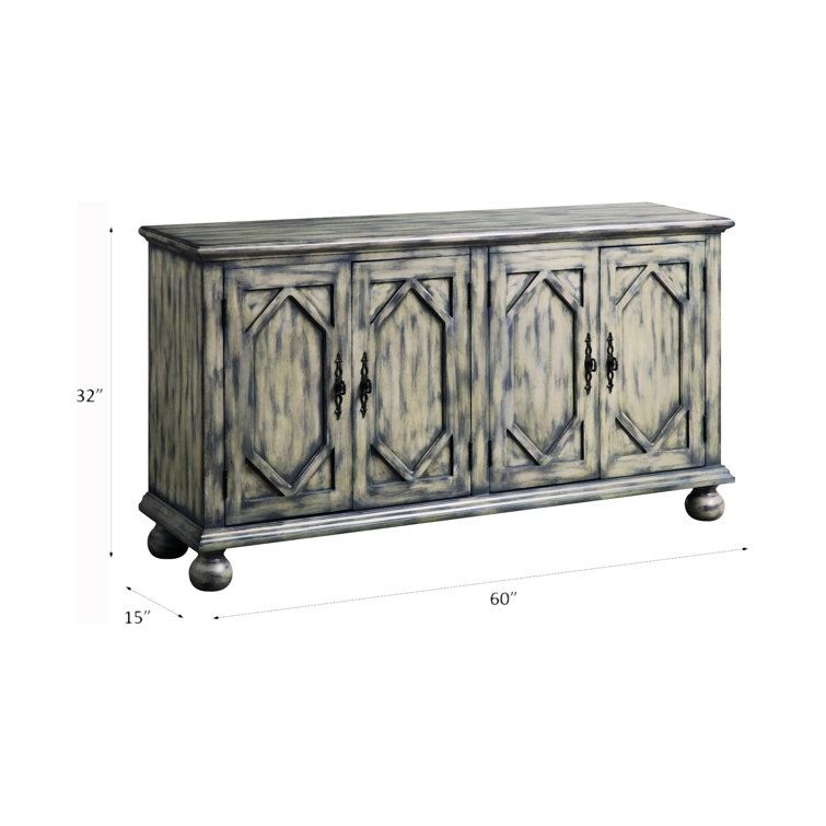Rustic Gray 60'' Rectangular Console Table with Patterned Doors