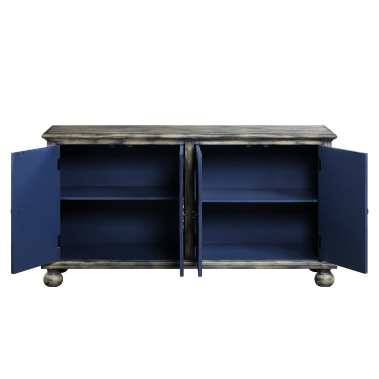 Rustic Gray 60'' Rectangular Console Table with Patterned Doors