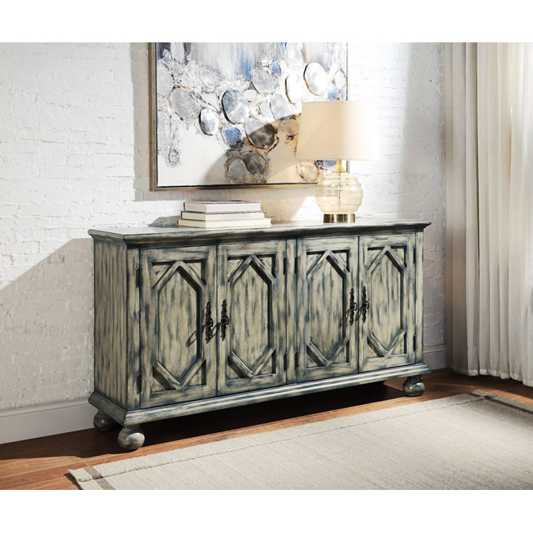 Rustic Gray 60'' Rectangular Console Table with Patterned Doors
