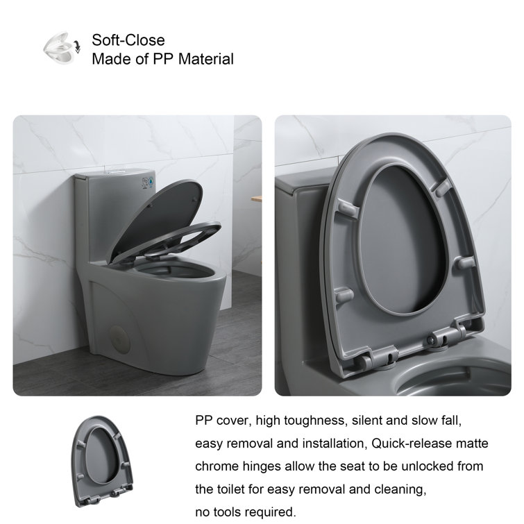 Light Grey Ceramic One-Piece Dual Flush Elongated Toilet