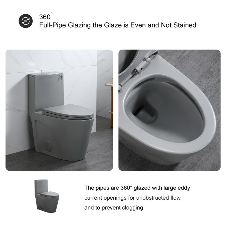 Light Grey Ceramic One-Piece Dual Flush Elongated Toilet
