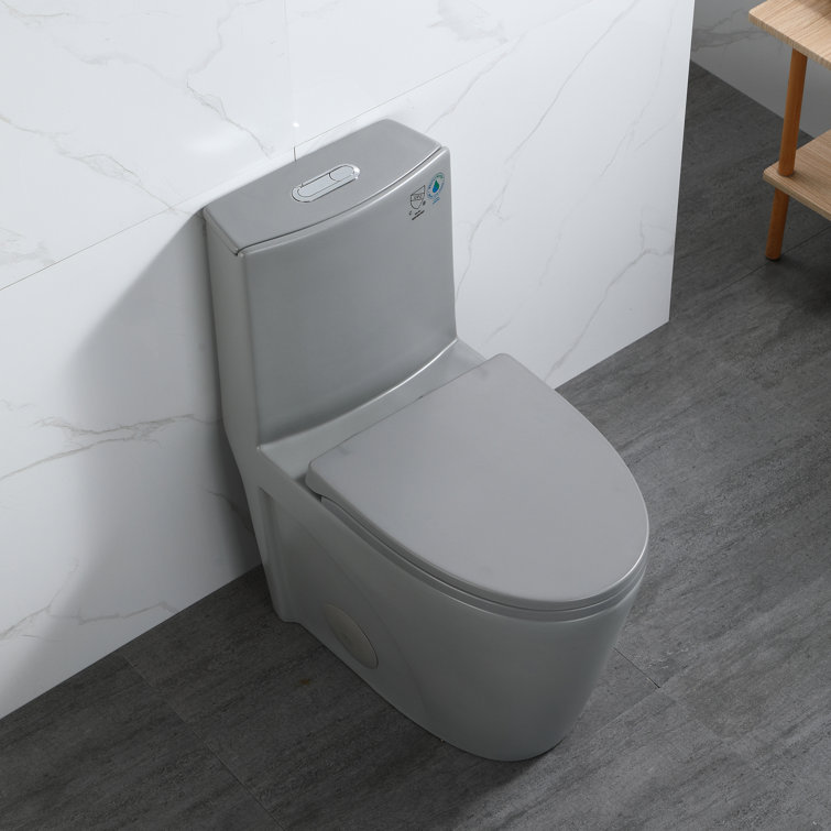 Light Grey Ceramic One-Piece Dual Flush Elongated Toilet