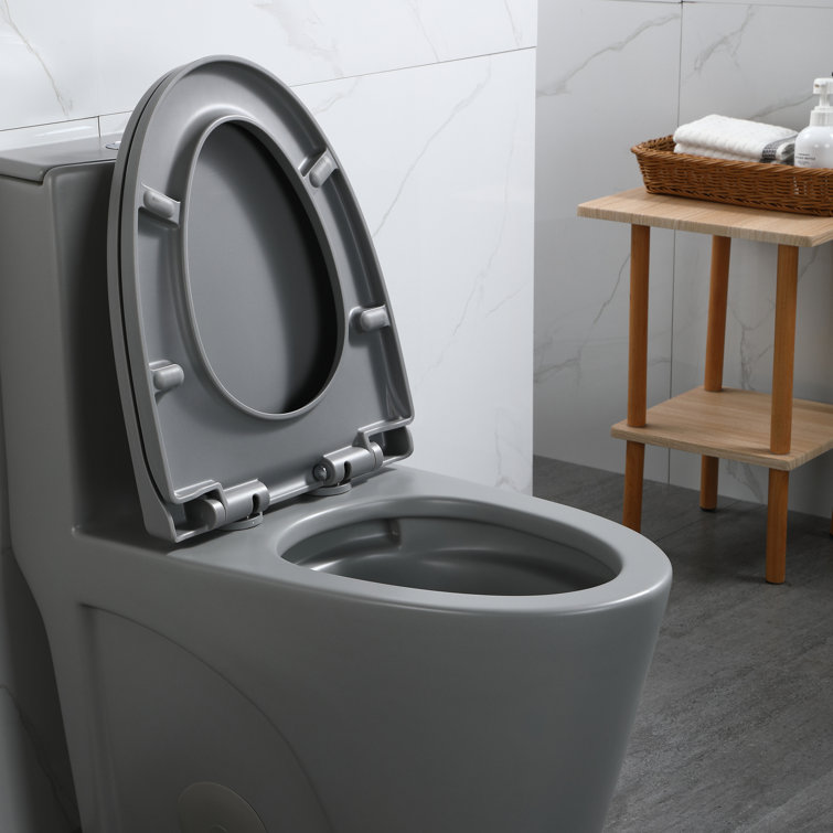 Light Grey Ceramic One-Piece Dual Flush Elongated Toilet