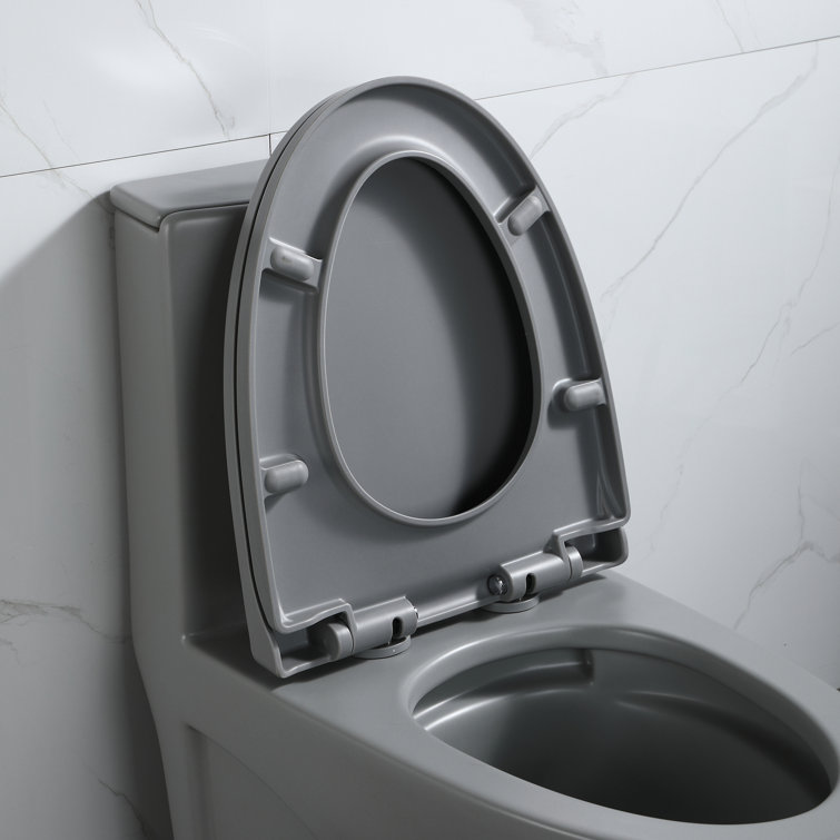 Light Grey Ceramic One-Piece Dual Flush Elongated Toilet