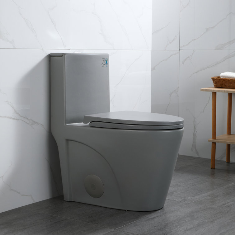 Light Grey Ceramic One-Piece Dual Flush Elongated Toilet