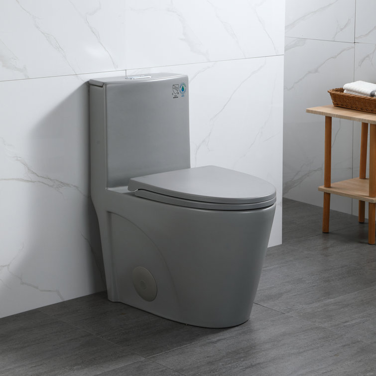 Light Grey Ceramic One-Piece Dual Flush Elongated Toilet