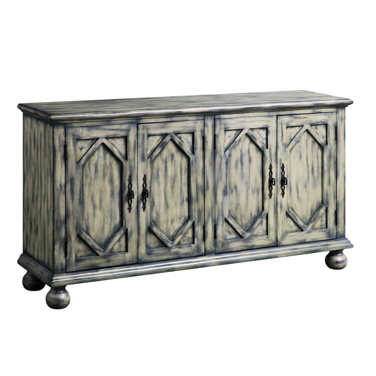 Rustic Gray 60'' Rectangular Console Table with Patterned Doors