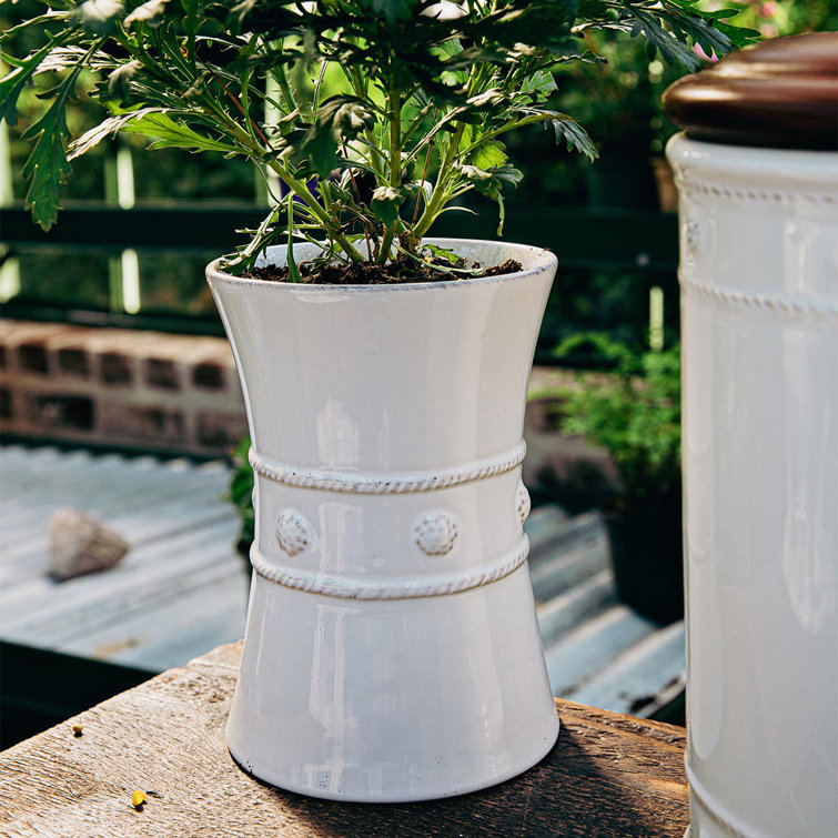 Whitewash Ceramic Embossed Utensil Holder with French Detailing