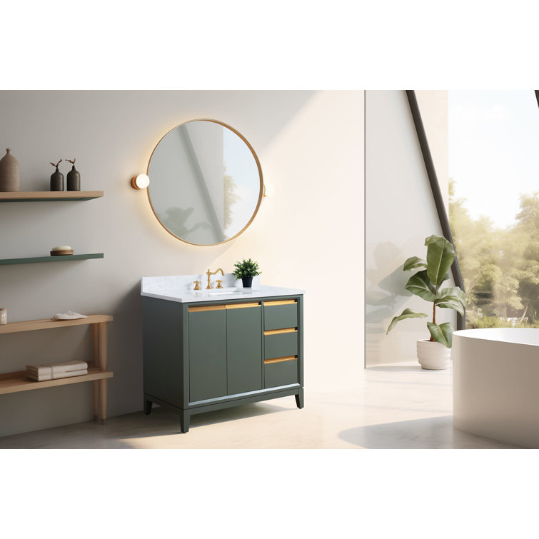 Vintage Green 42" Freestanding Bathroom Vanity with Marble Top