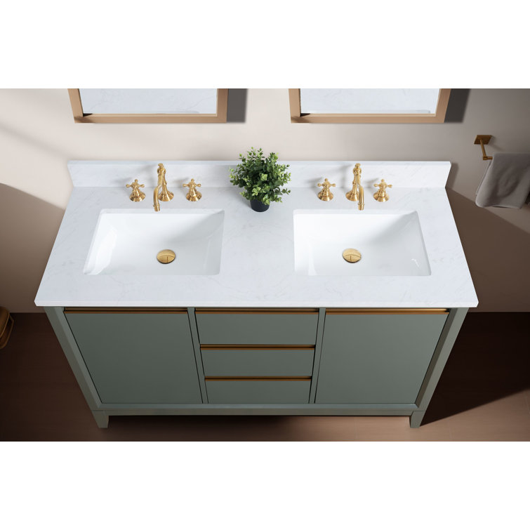 Vintage Green Double Sink Bathroom Vanity with Marble Top