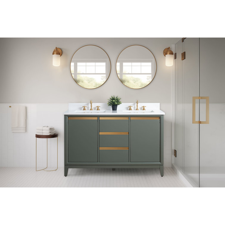 Vintage Green Double Sink Bathroom Vanity with Marble Top
