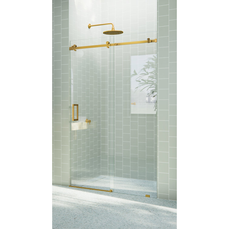 Astro Frameless Glass Sliding Shower Door with Satin Brass Hardware