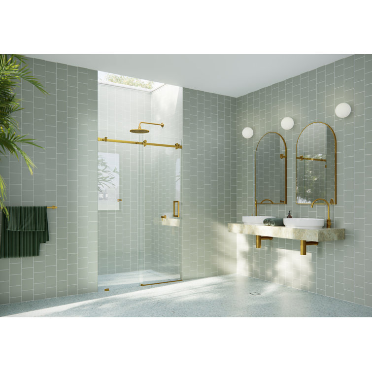 Astro Frameless Glass Sliding Shower Door with Satin Brass Hardware