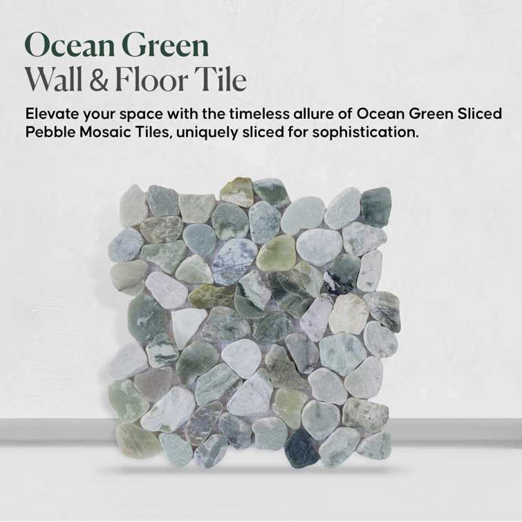 Ocean Green Natural Stone Pebble Mosaic Tile 12" x 12"